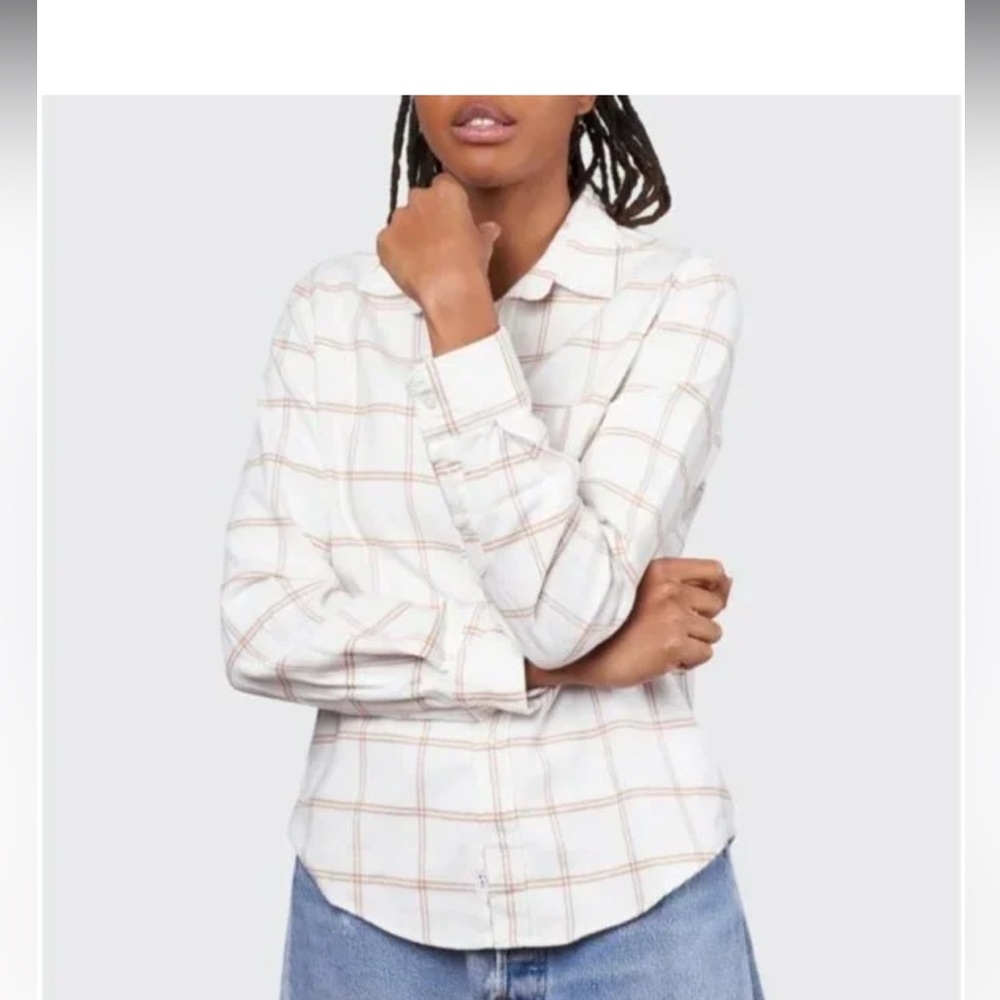 Frank & Eileen Womens Barry Button-Up Shirt Camel Windowpane Flannel Medium
